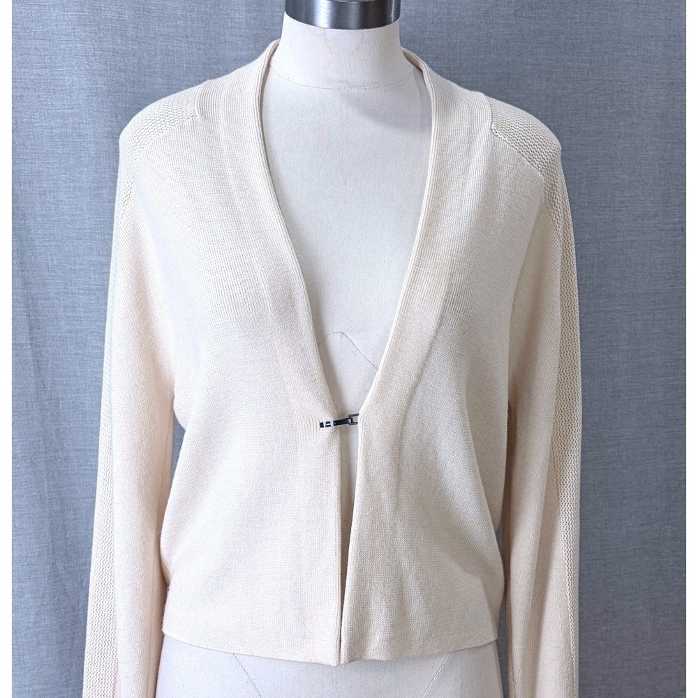 Elie Tahari 100% Merino Wool Cream Open Front Cardigan Sweater Women's XL